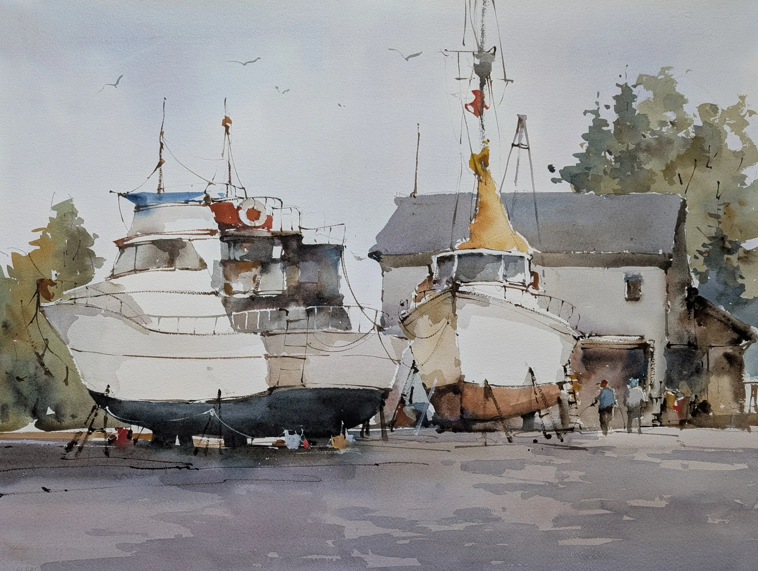 Boat talk — watercolor painting by Qian Gao