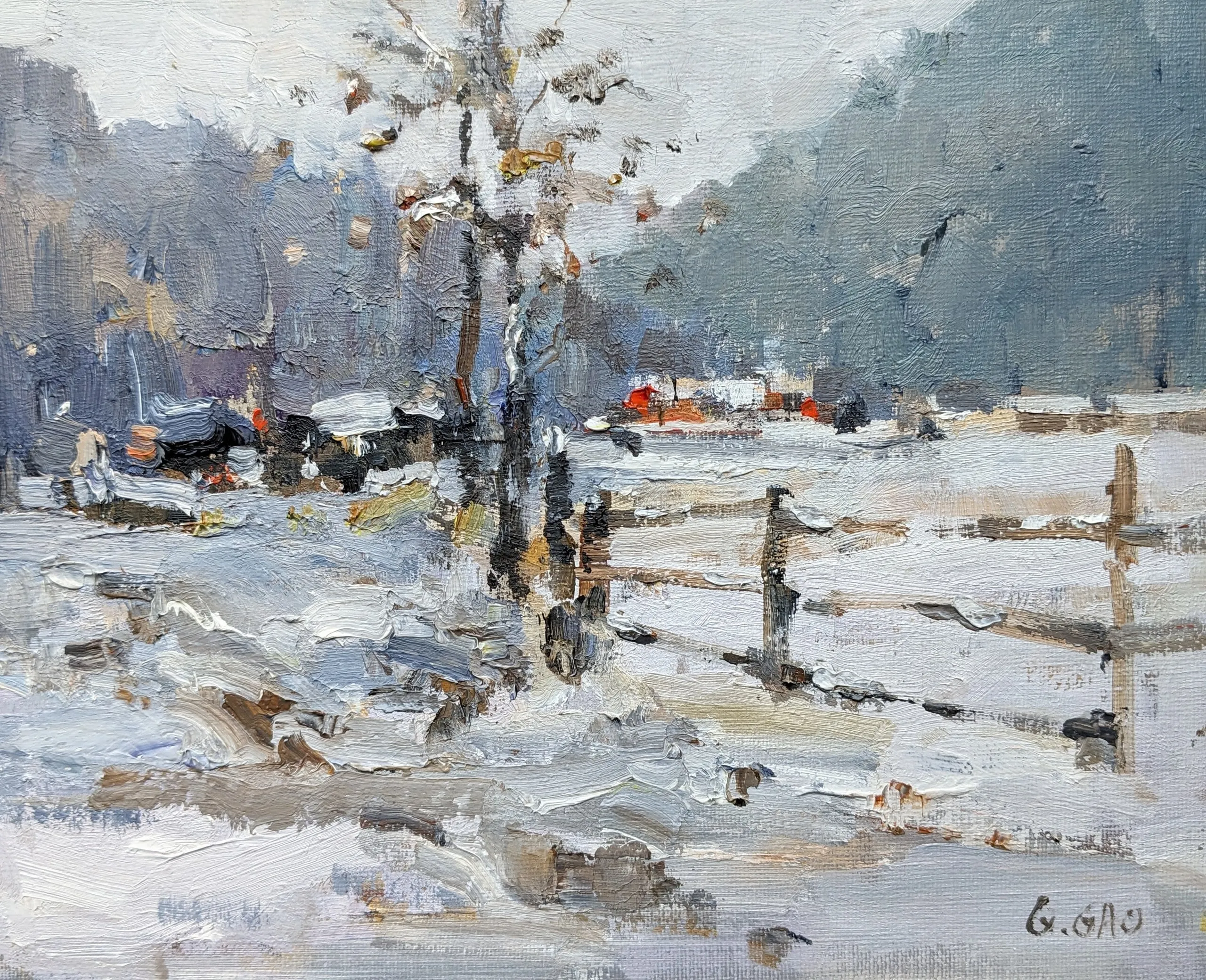 Snow covered valley — oil painting by Qian Gao