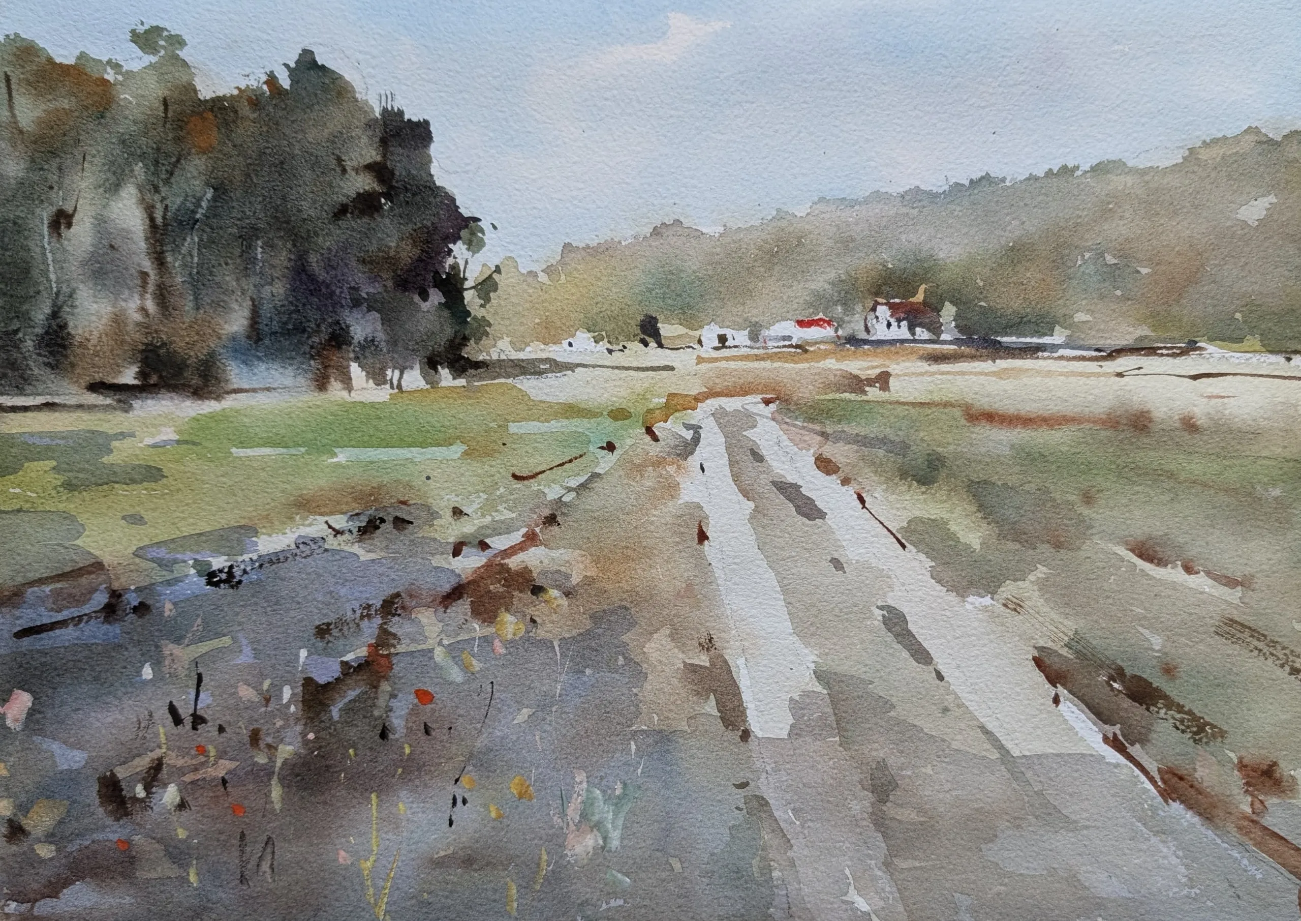 Spring field — watercolor painting by Qian Gao