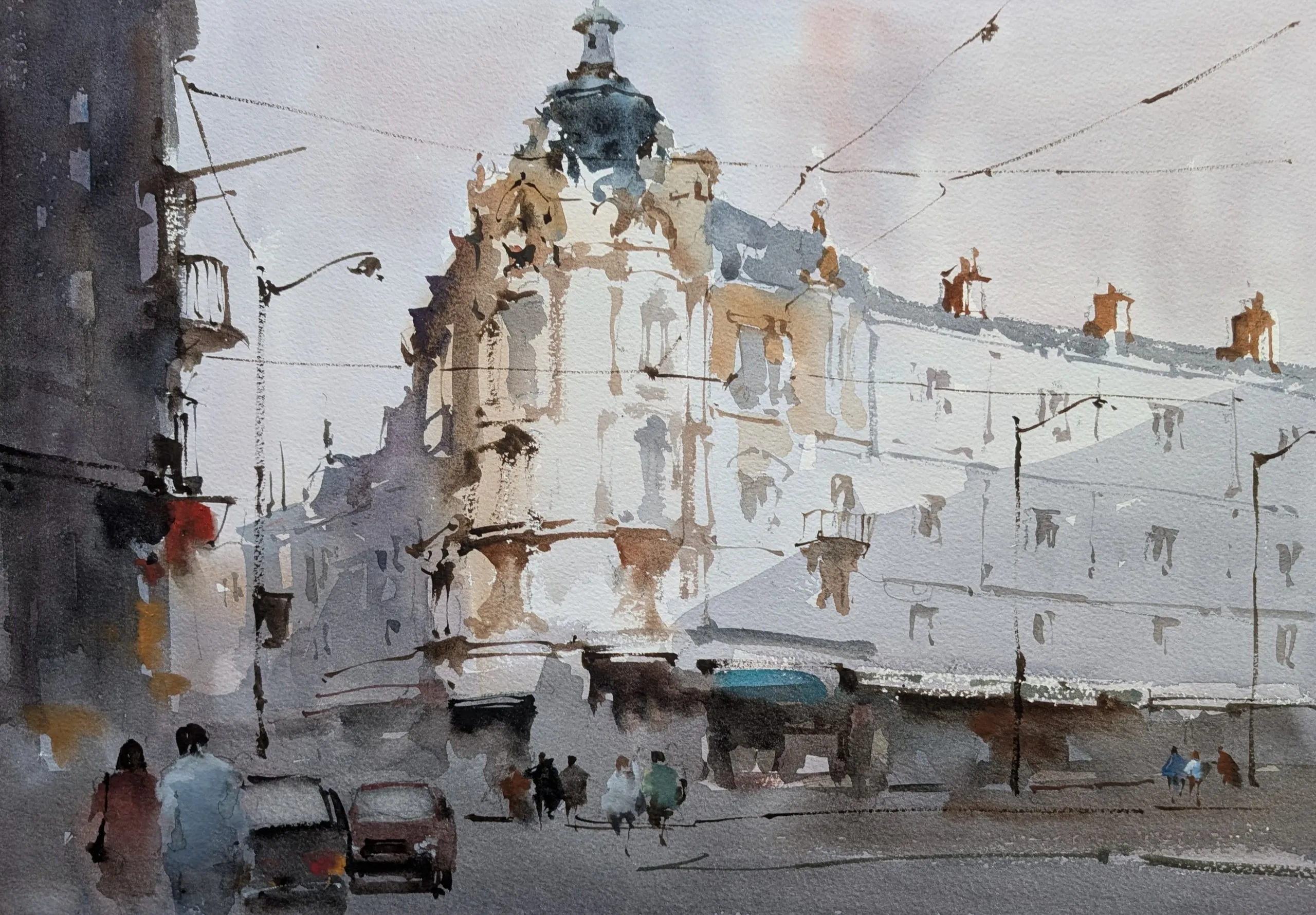 At the corner — watercolor painting by Qian Gao