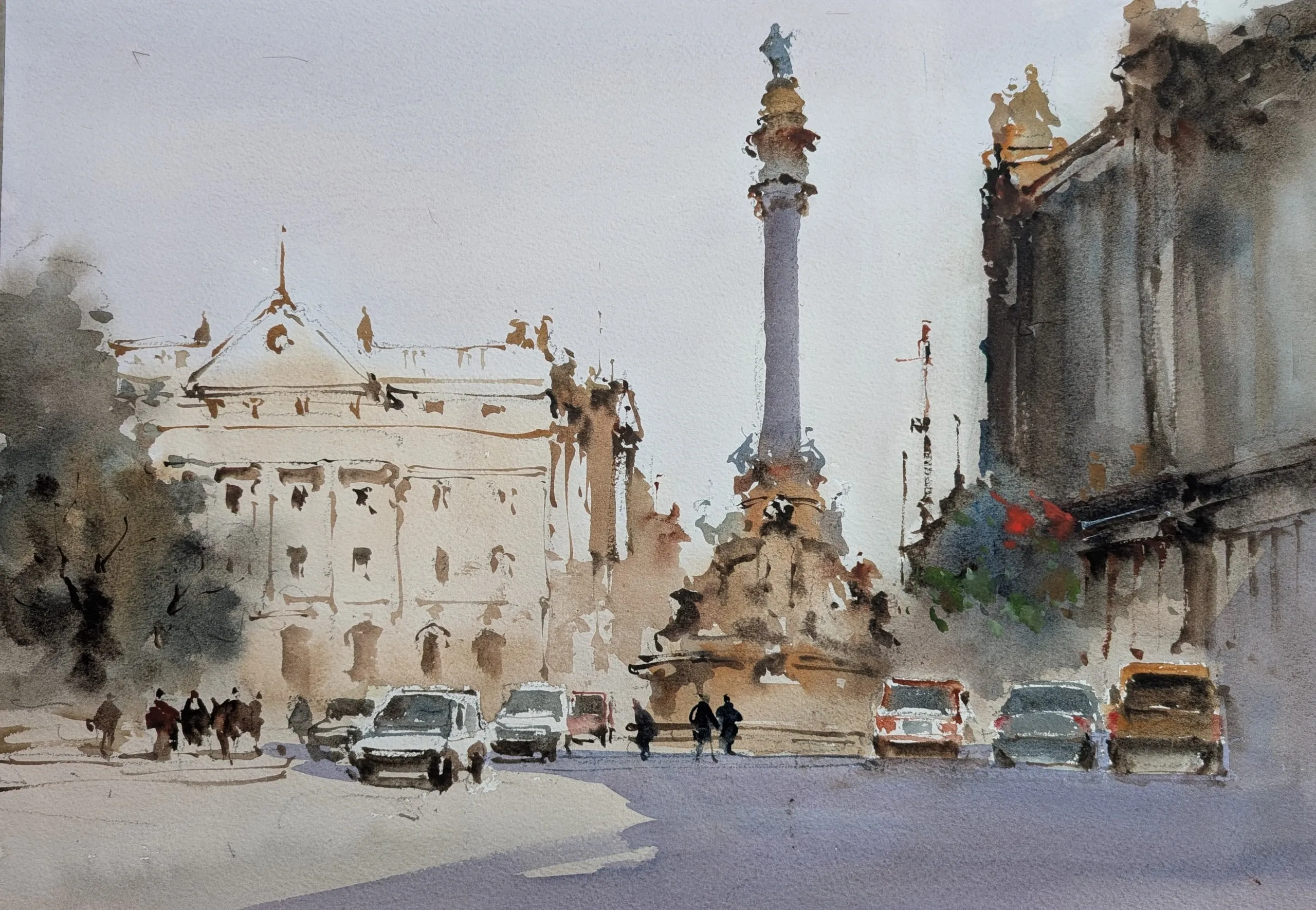 Barcelona street — watercolor painting by Qian Gao