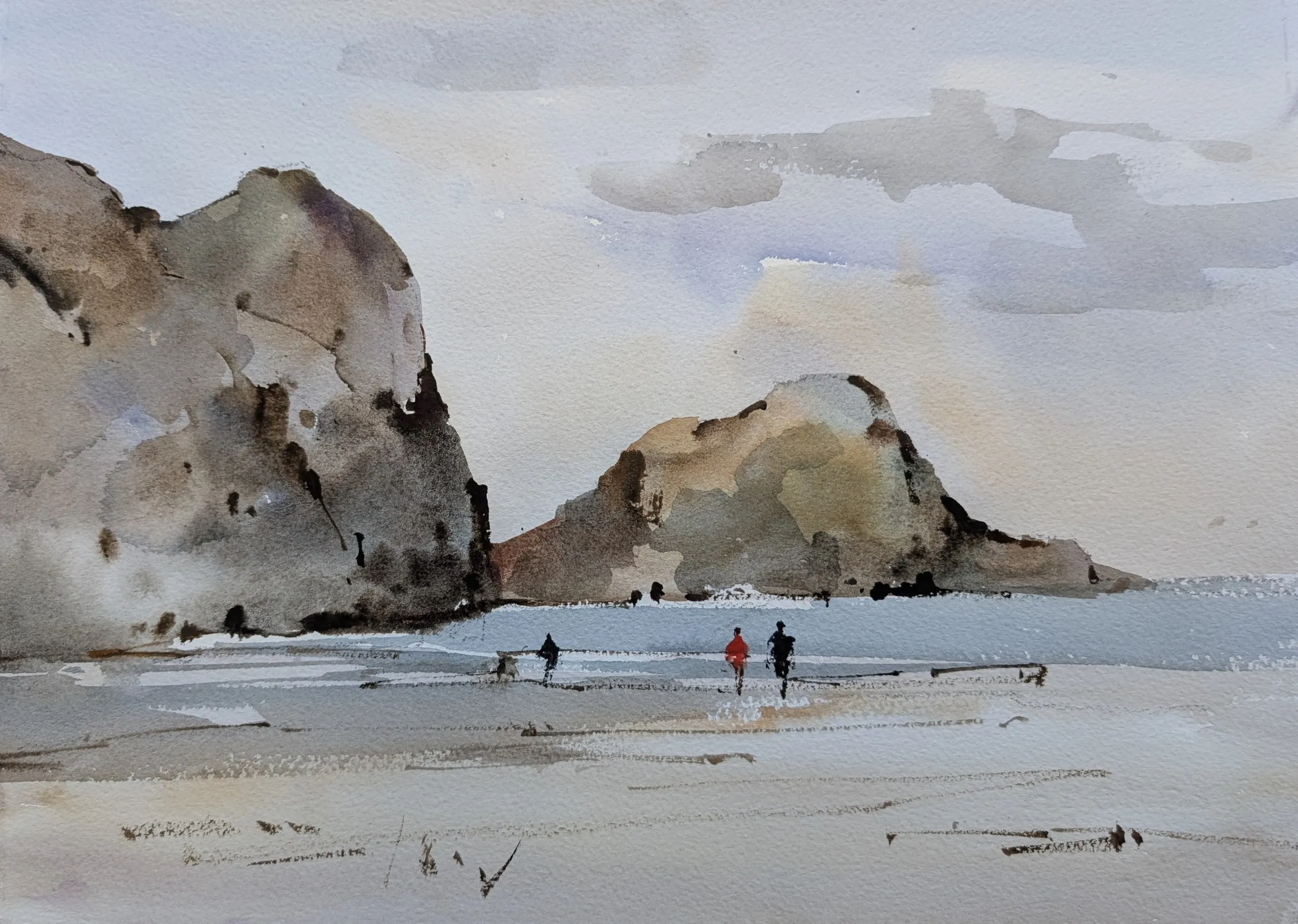 Beach walking — watercolor painting by Qian Gao