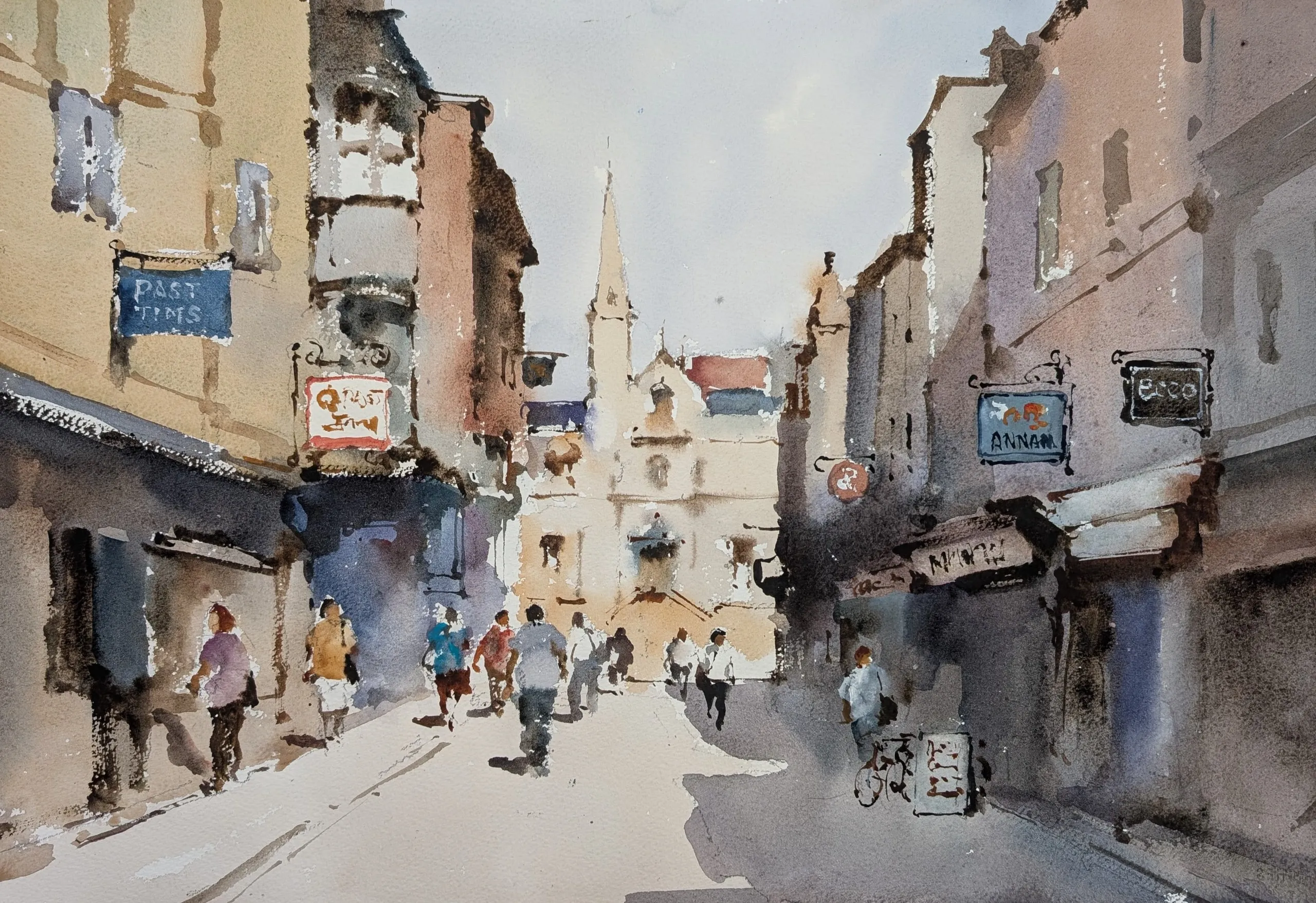 Cambridge visitors — watercolor painting by Qian Gao