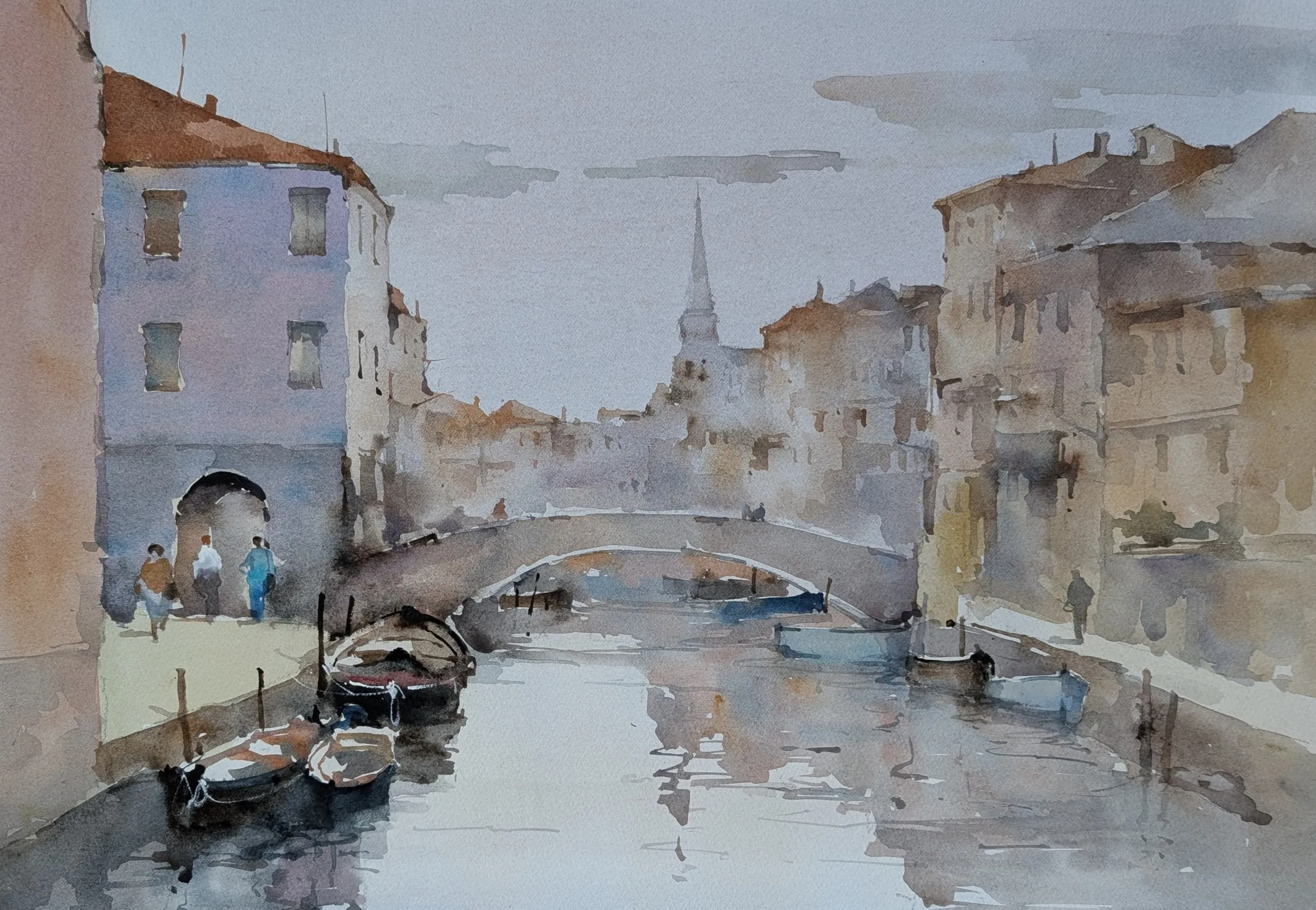 Morning in Chioggia — watercolor painting by Qian Gao