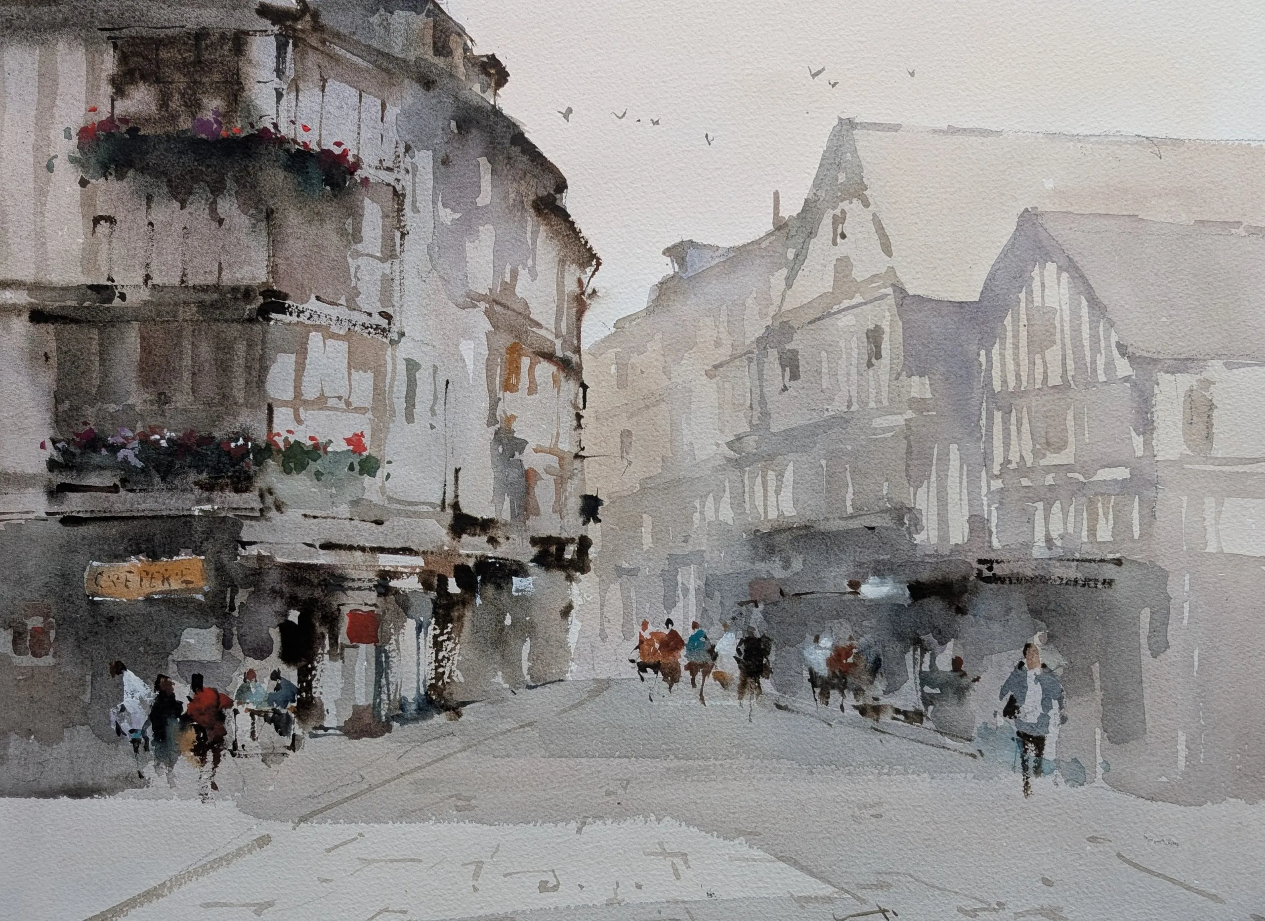 Dinan's morning — watercolor painting by Qian Gao