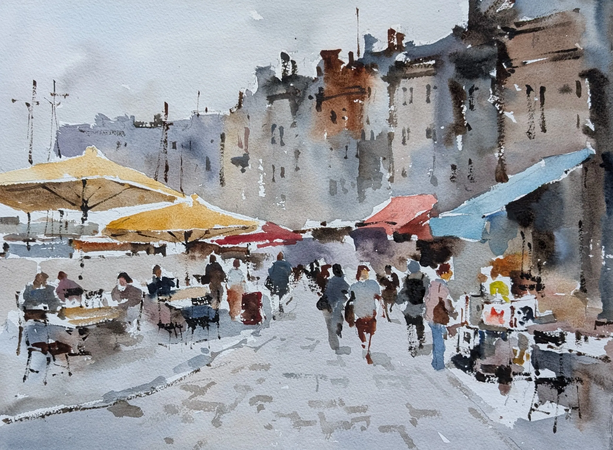 Honfleur visitors — watercolor painting by Qian Gao
