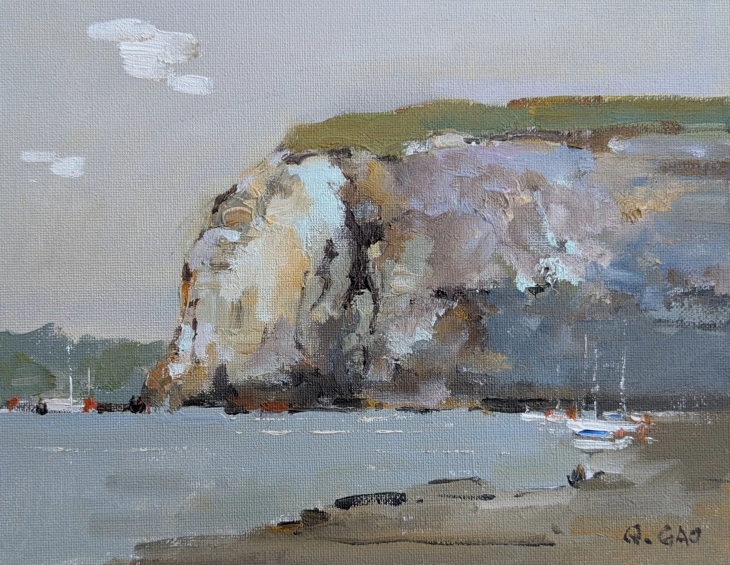 Inner harbor cliff — oil painting by Qian Gao