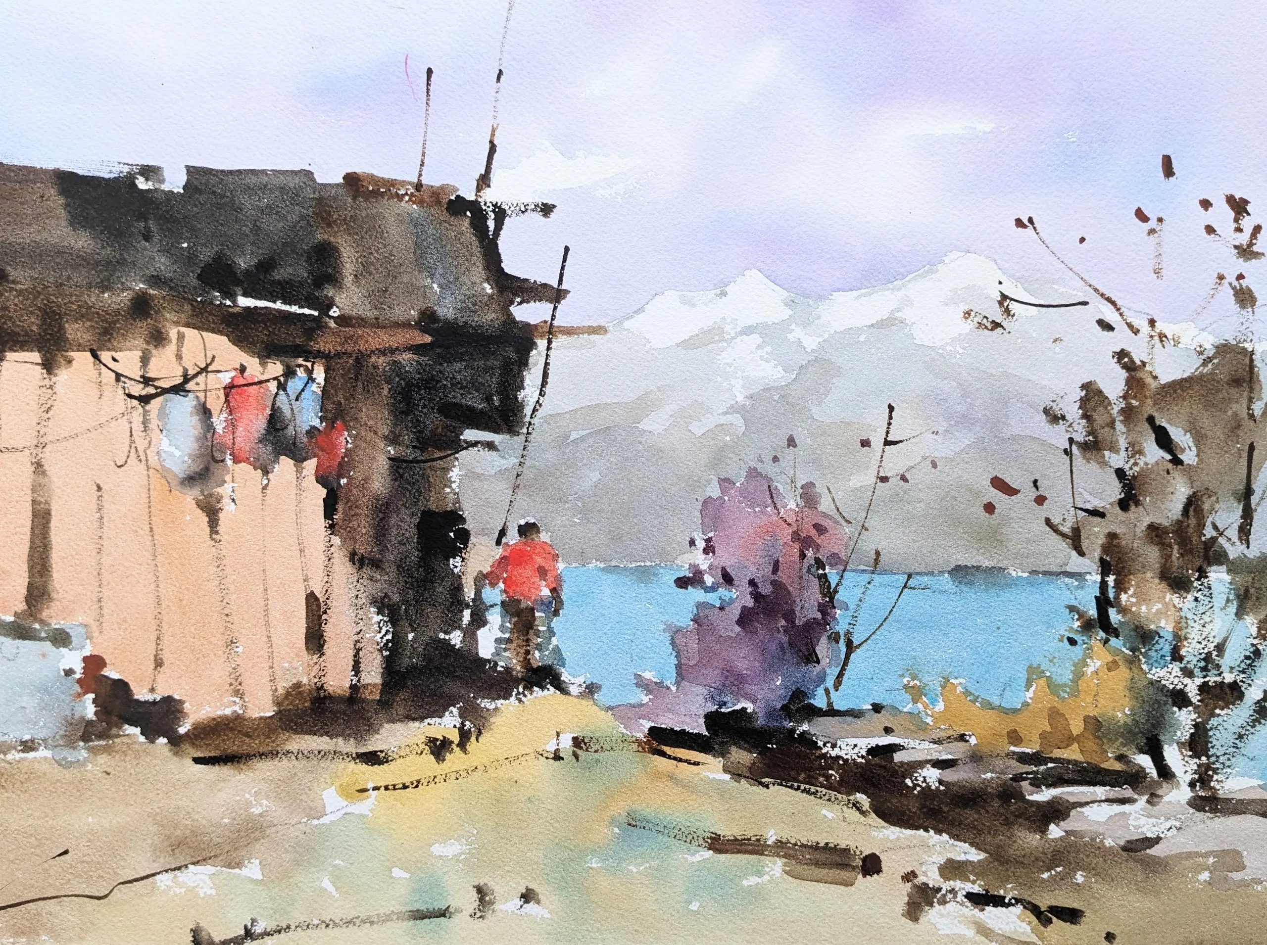 Lakeside living — watercolor painting by Qian Gao