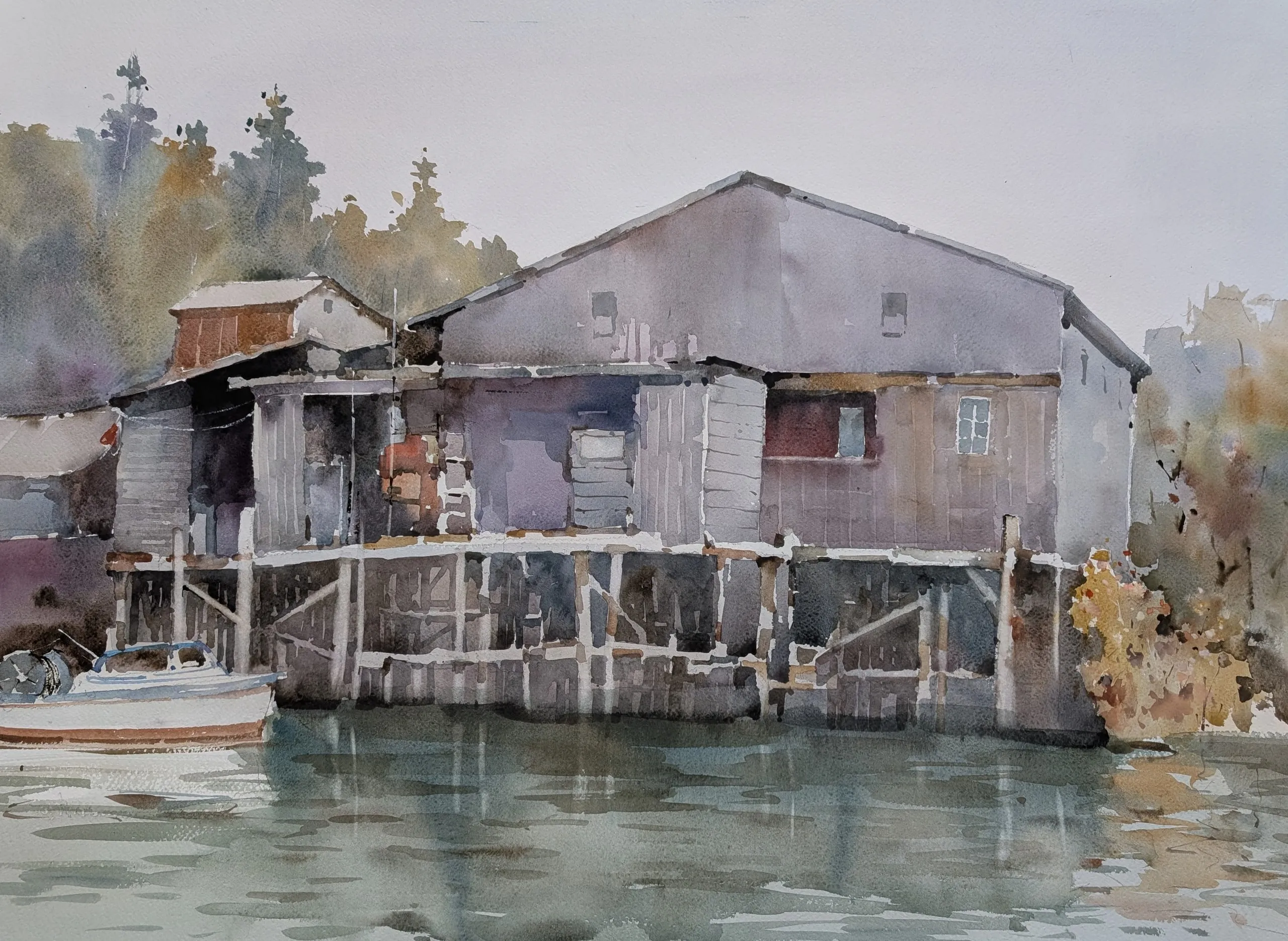 Lakeside — watercolor painting by Qian Gao