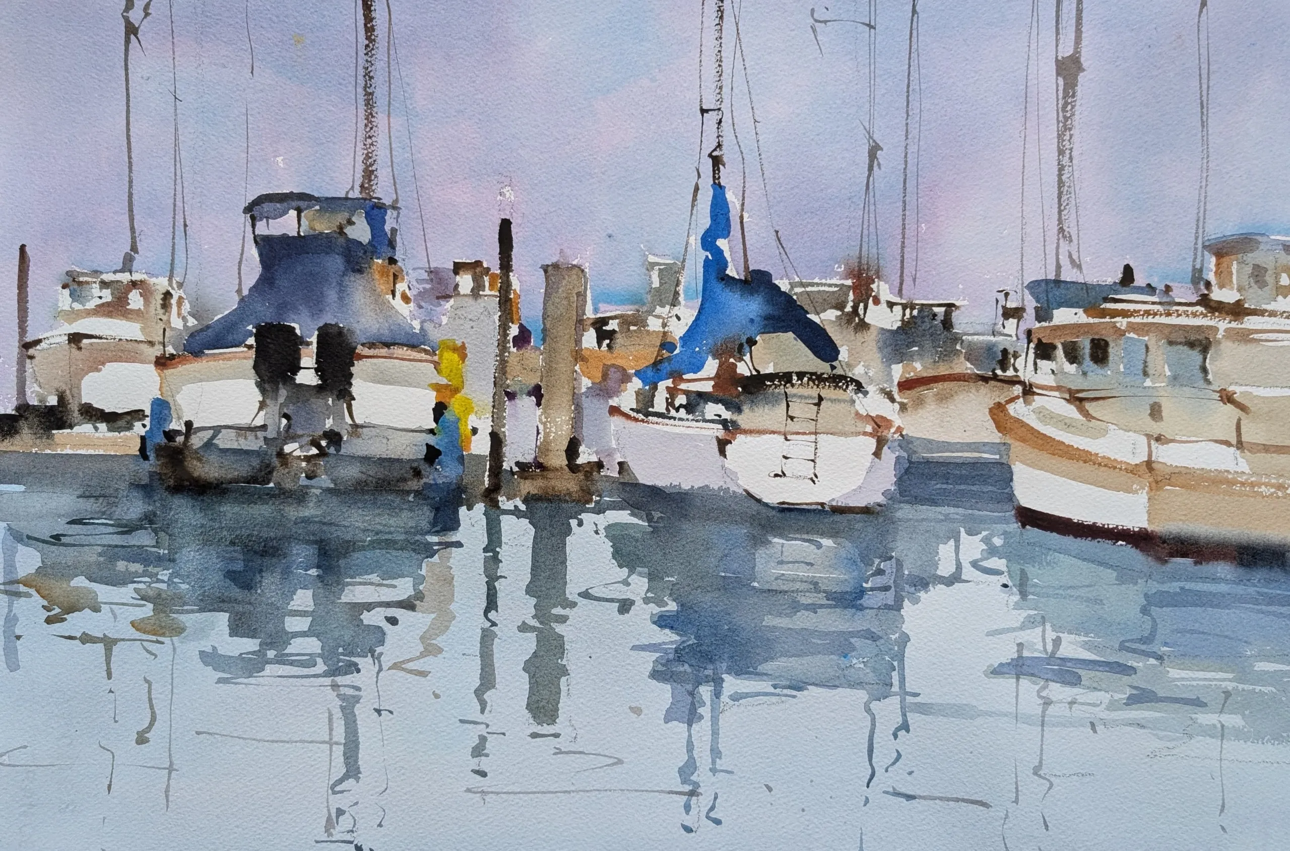Marina reflection — watercolor painting by Qian Gao