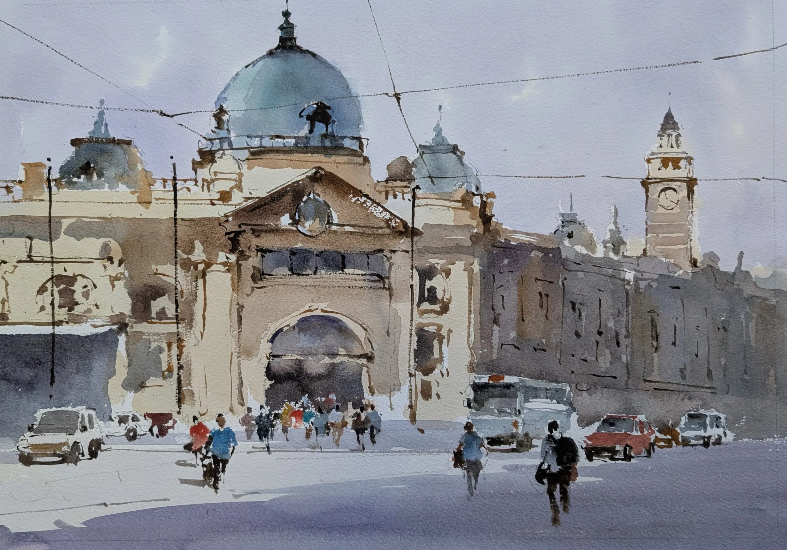 Melbourne train station — watercolor painting by Qian Gao