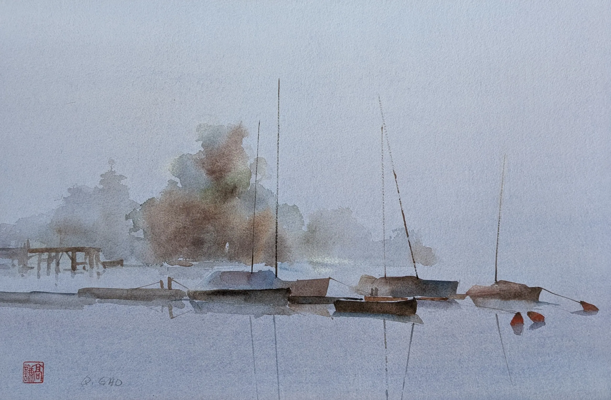 Misty morning — watercolor painting by Qian Gao