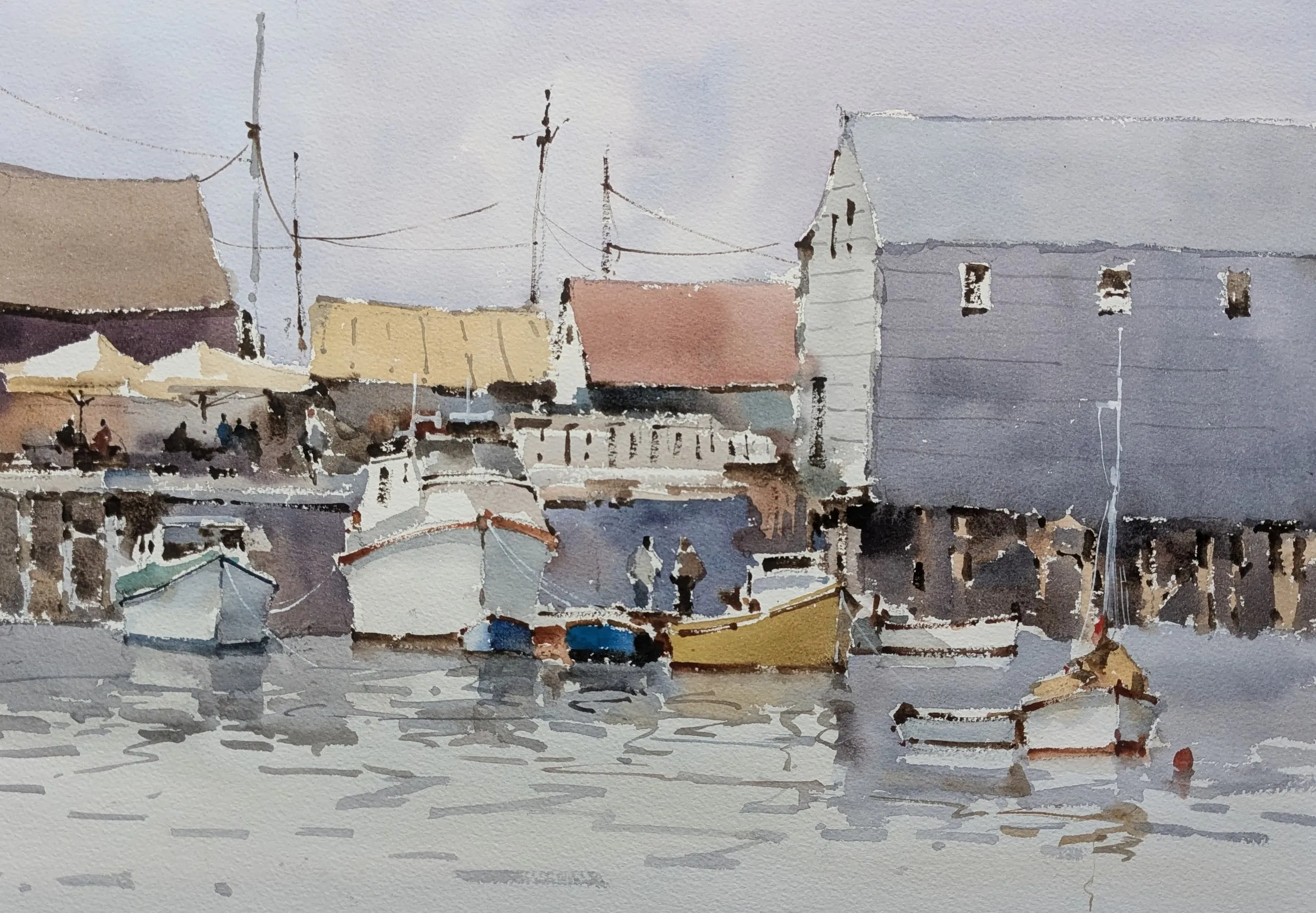 Pier activities — watercolor painting by Qian Gao