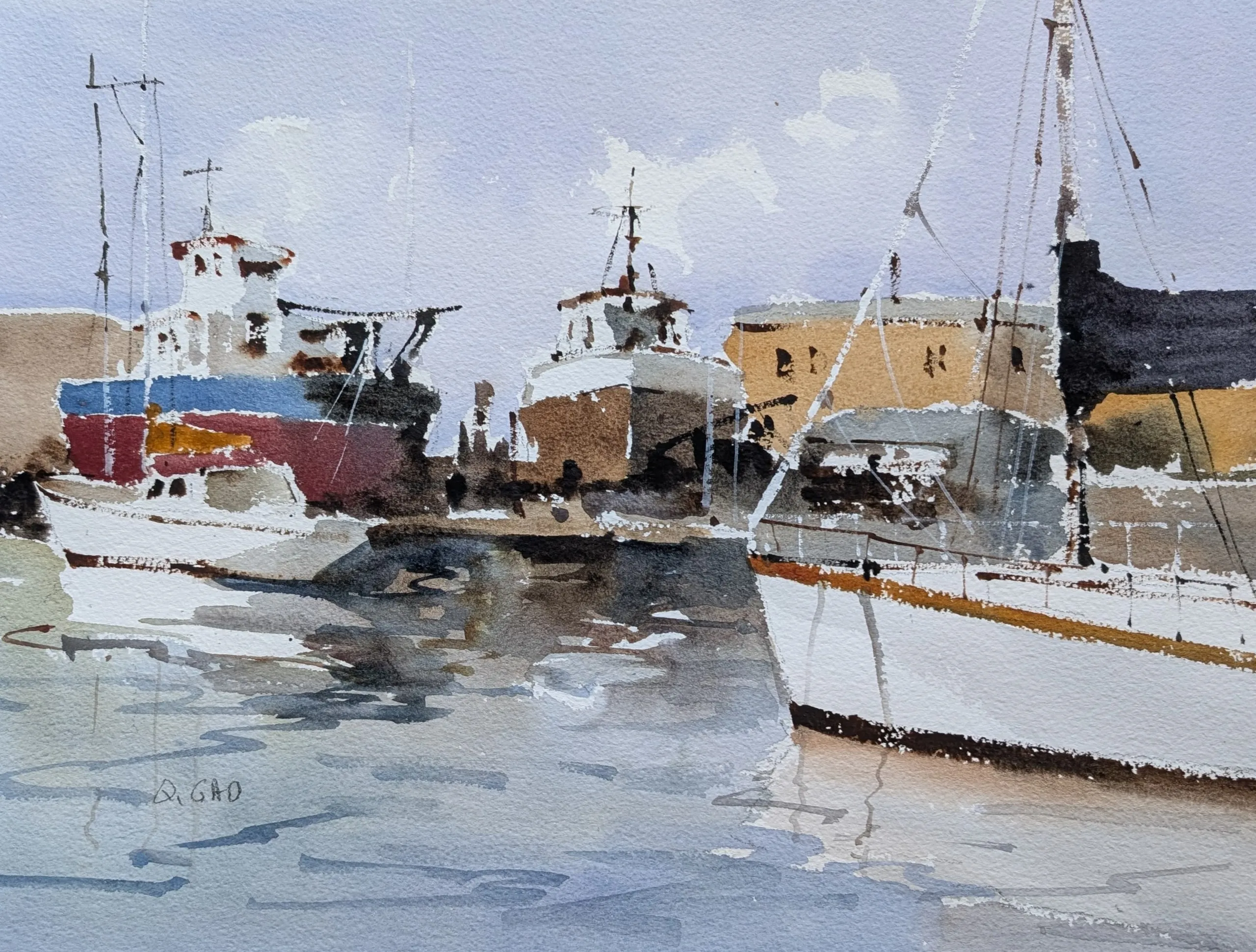 The white boat — watercolor painting by Qian Gao