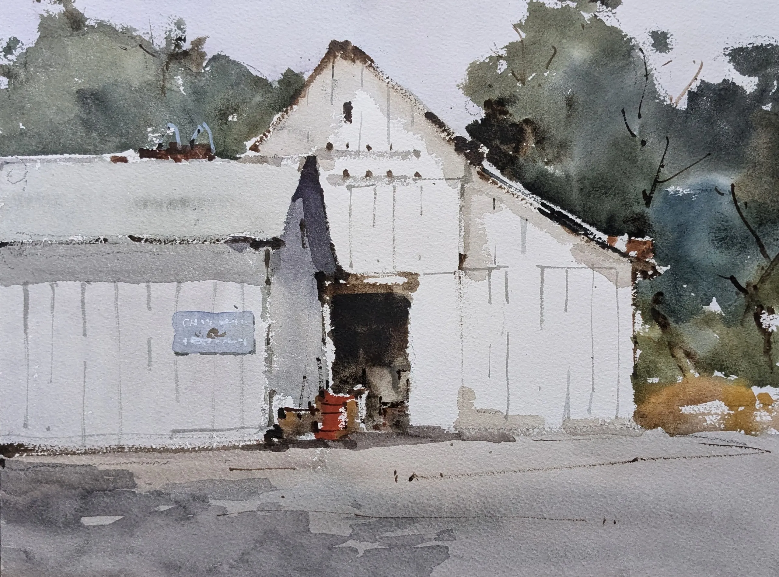 A barn in San Ramon — watercolor painting by Qian Gao