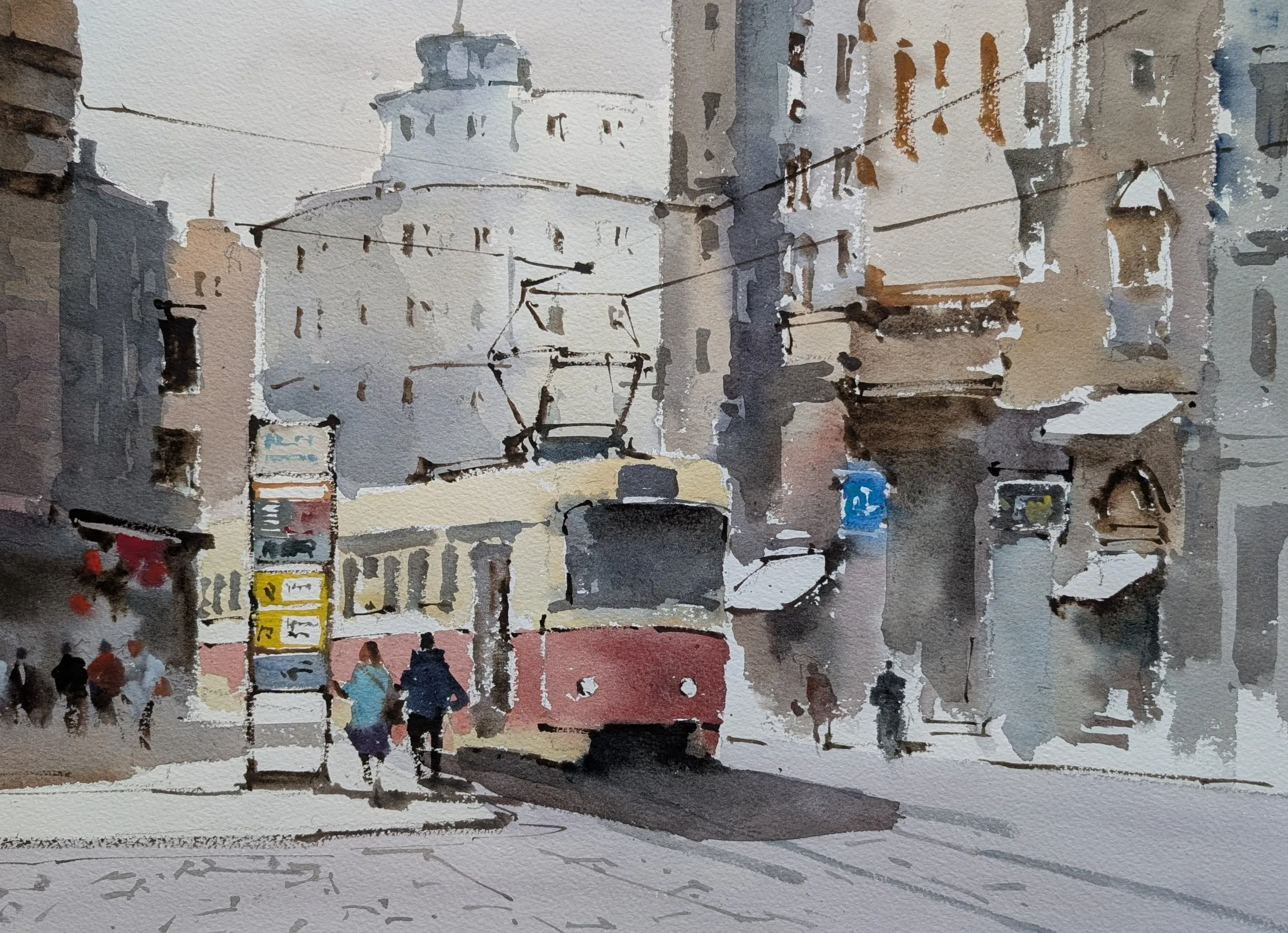 Next stop — watercolor painting by Qian Gao
