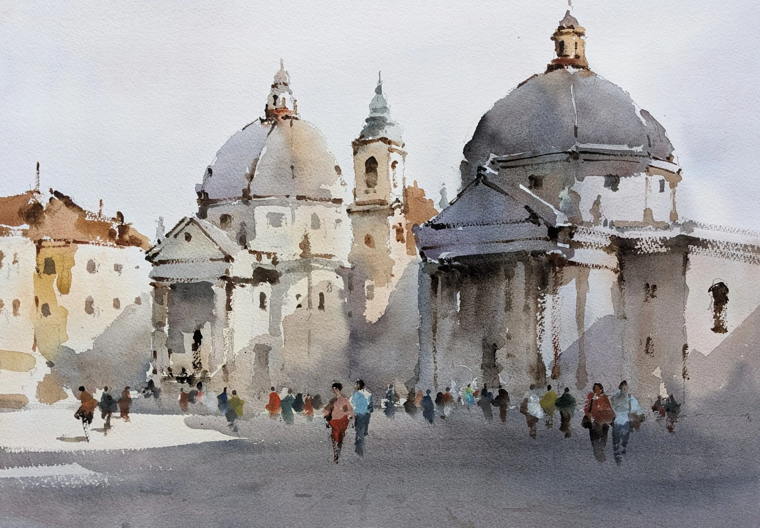 Twin churches — watercolor painting by Qian Gao