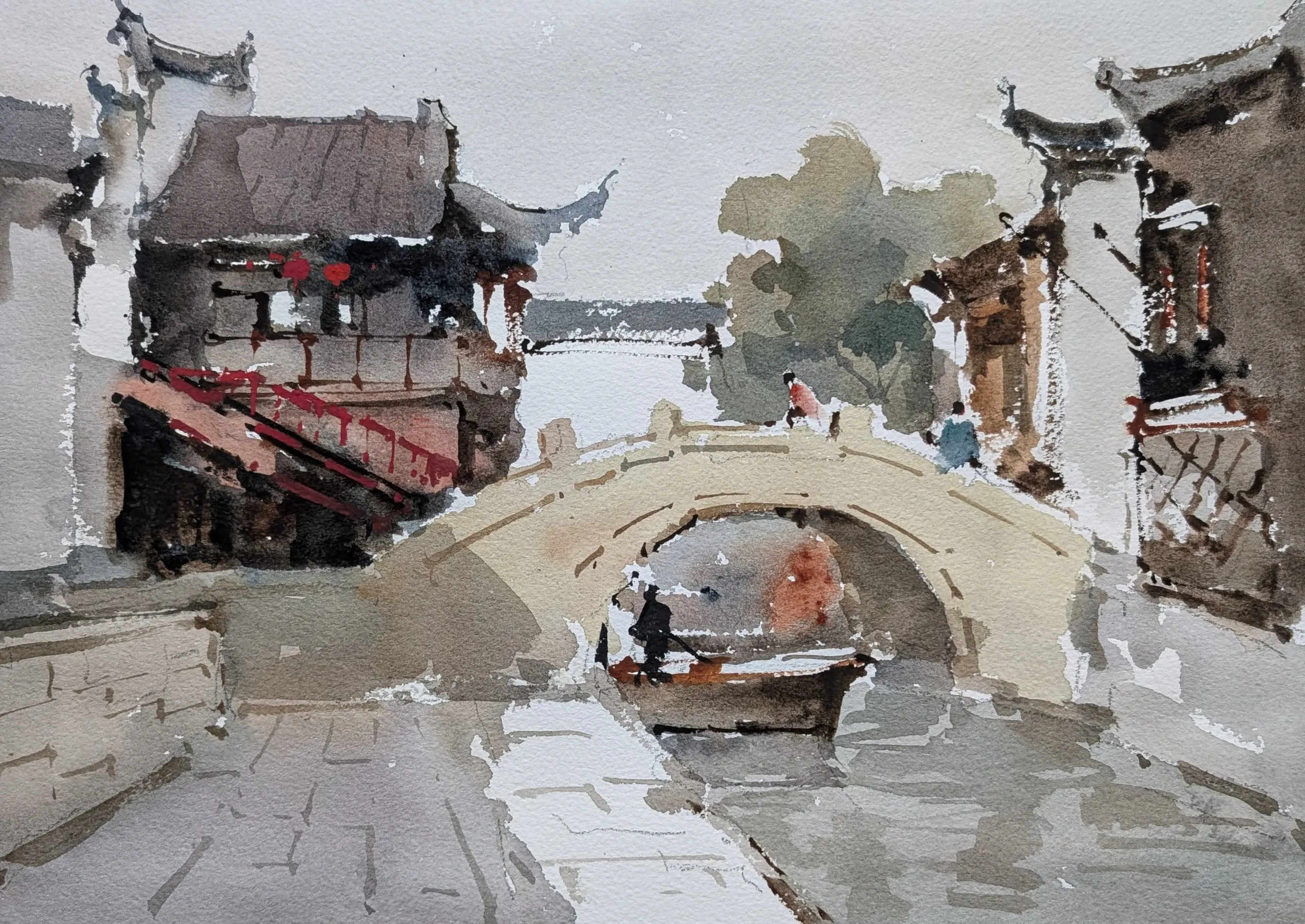 Water town — watercolor painting by Qian Gao